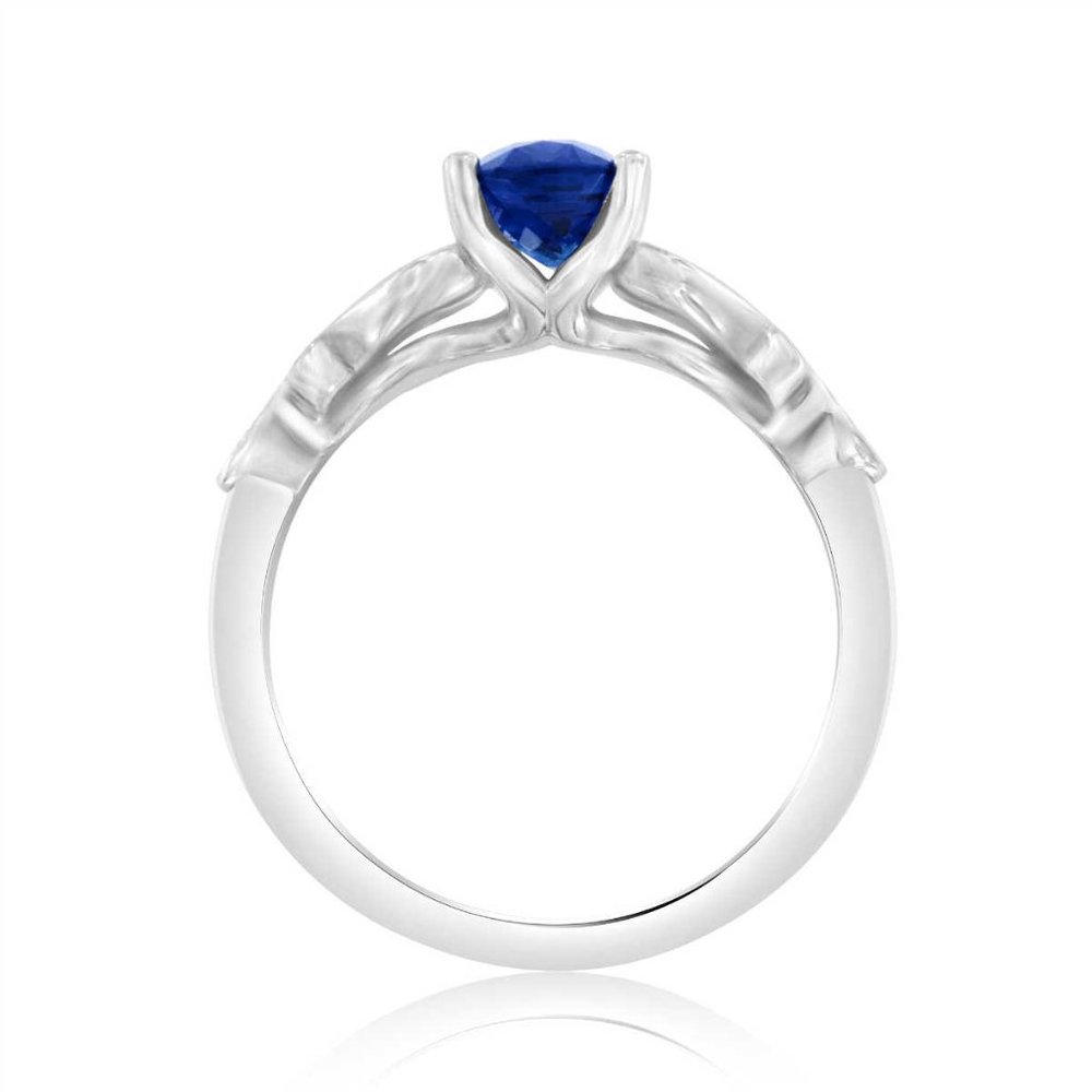 14K White Gold Oval Blue Sapphire & Diamond Ring - Picture 4 of 4